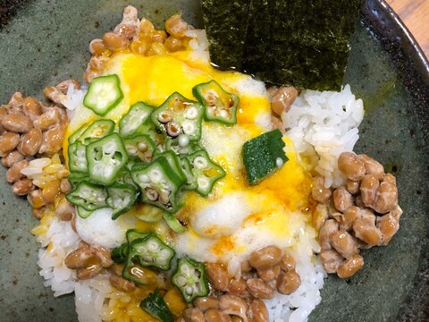 夏バテ対策　納豆オクラ山芋卵かけネバネバのっけ丼